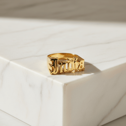 Custom Gothic Name Ring - Handmade Personalized Jewelry in Various Metals