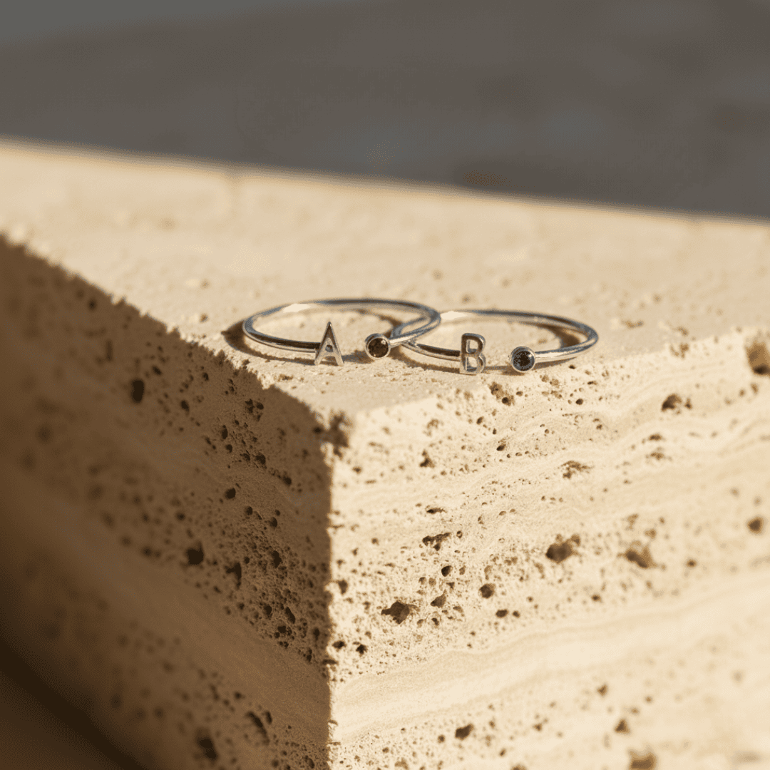 Customizable Birthstone Initial Ring - Dainty Personalized Gift for Holidays