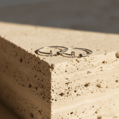 Customizable Birthstone Initial Ring - Dainty Personalized Gift for Holidays