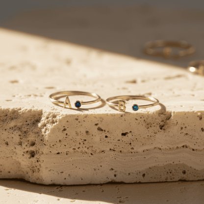 Customizable Birthstone Initial Ring - Dainty Personalized Gift for Holidays