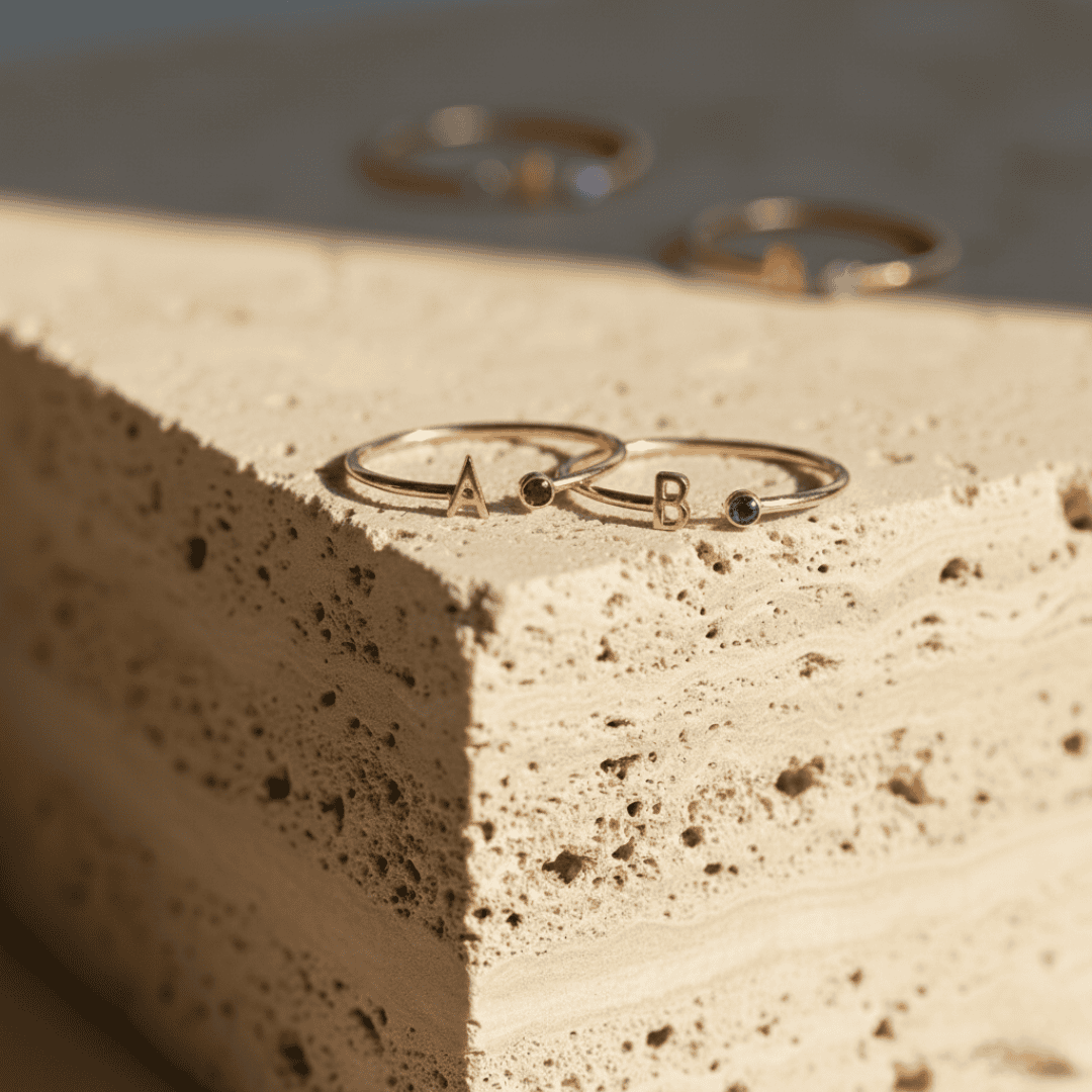 Customizable Birthstone Initial Ring - Dainty Personalized Gift for Holidays