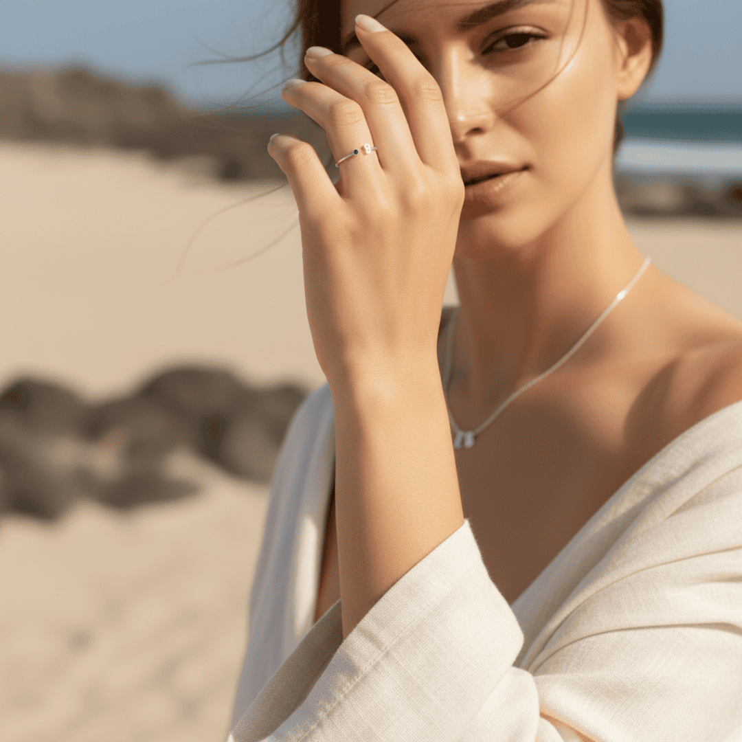 Customizable Birthstone Initial Ring - Dainty Personalized Gift for Holidays