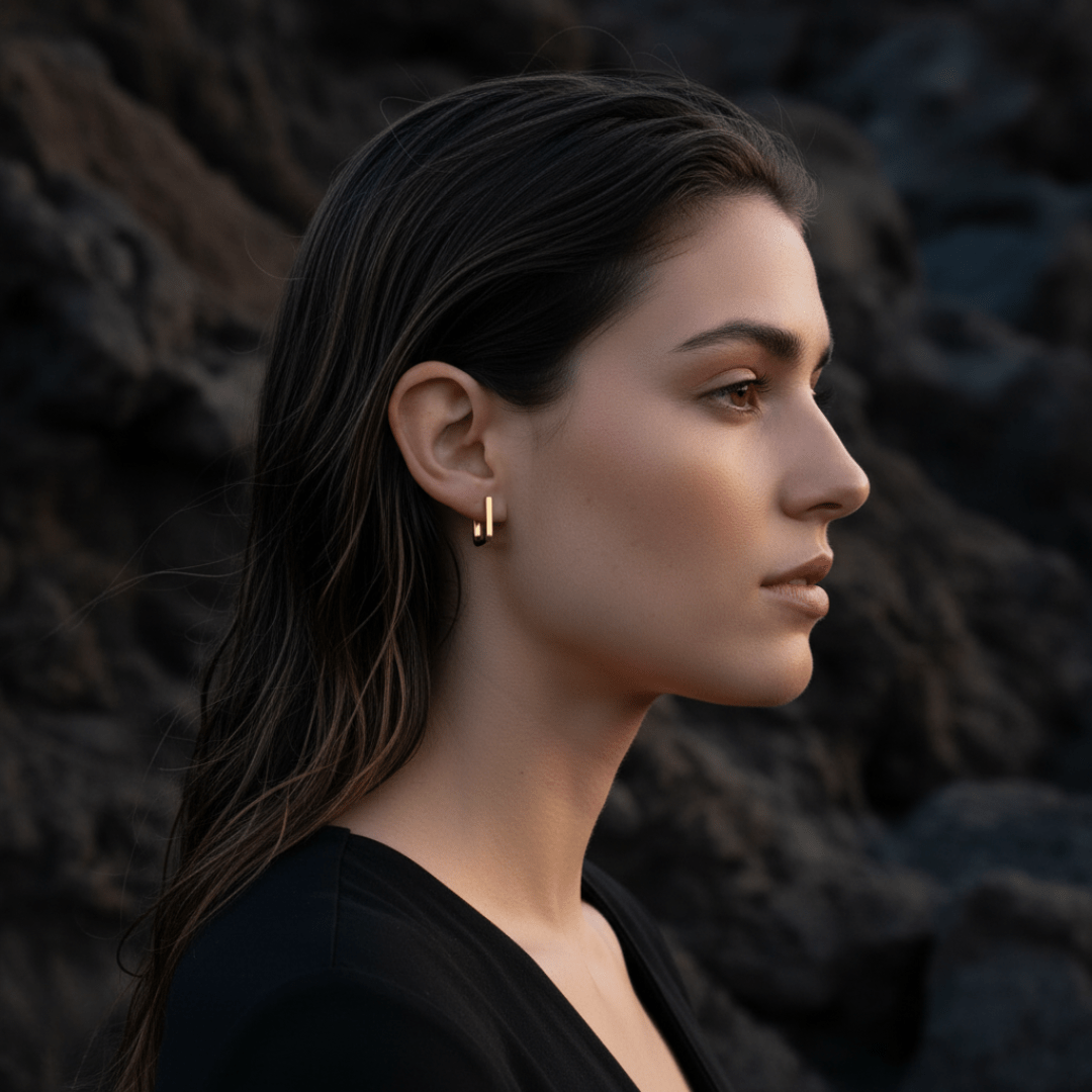 Dune Line Square Gold Silver Earrings