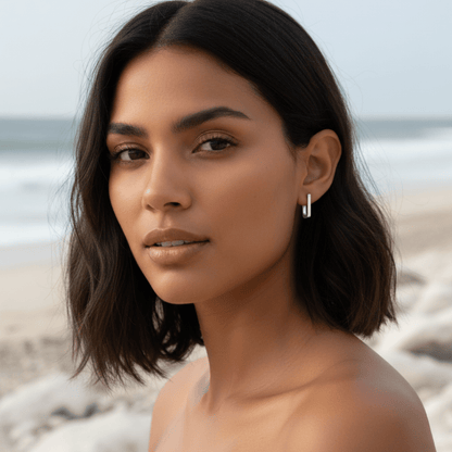 Dune Line Square Gold Silver Earrings