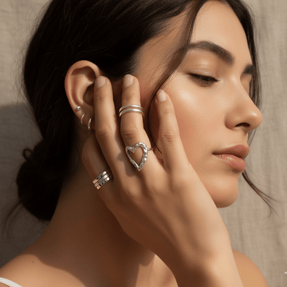 Elegant Adjustable Heart Ring in Durable Stainless Steel - Lightweight & Versatile