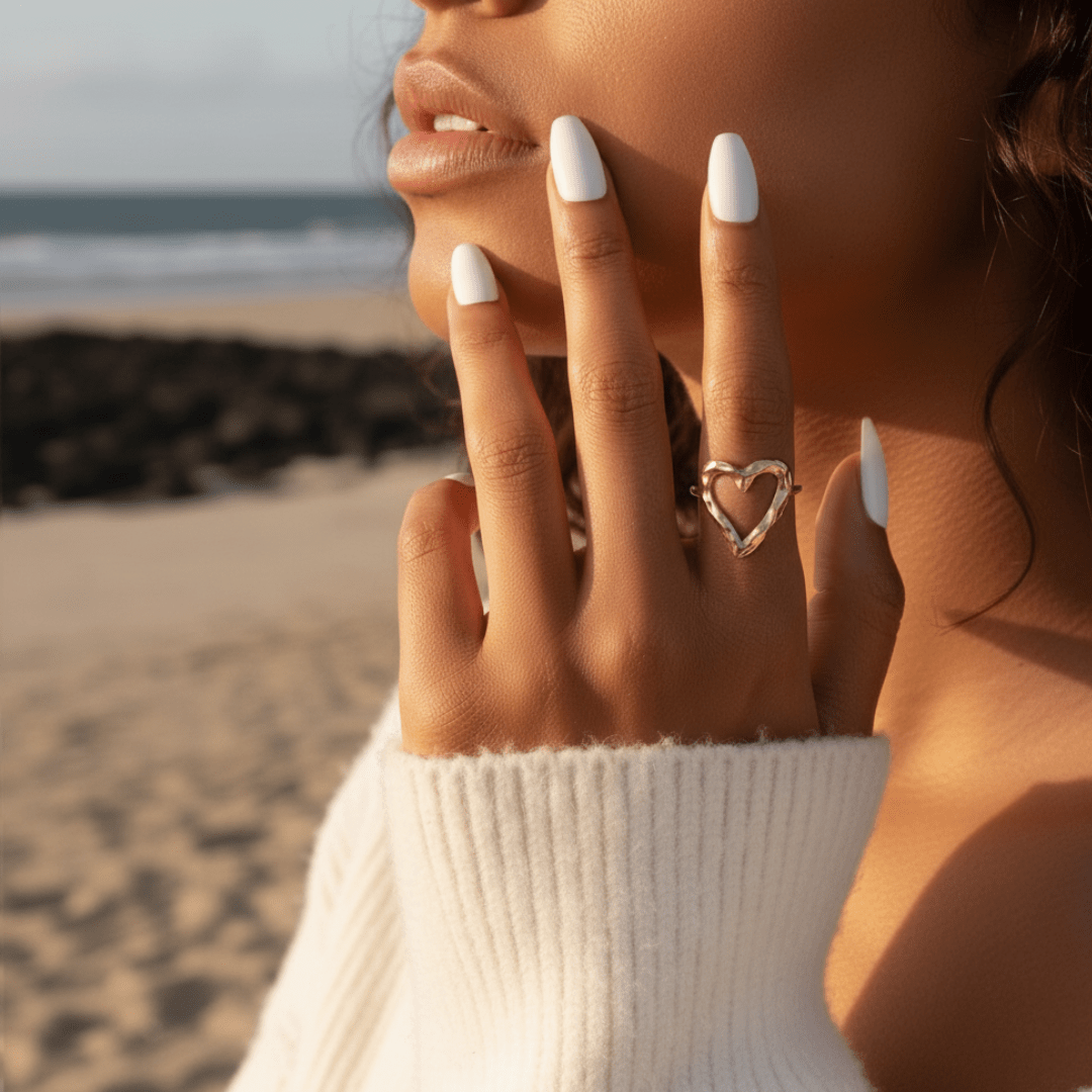 Elegant Adjustable Heart Ring in Durable Stainless Steel - Lightweight & Versatile