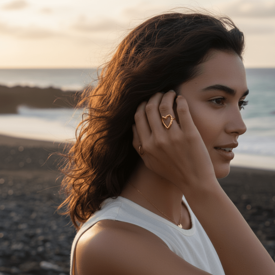 Elegant Adjustable Heart Ring in Durable Stainless Steel - Lightweight & Versatile