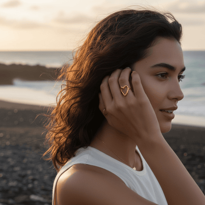 Elegant Adjustable Heart Ring in Durable Stainless Steel - Lightweight & Versatile