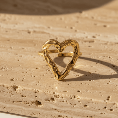 Elegant Adjustable Heart Ring in Durable Stainless Steel - Lightweight & Versatile