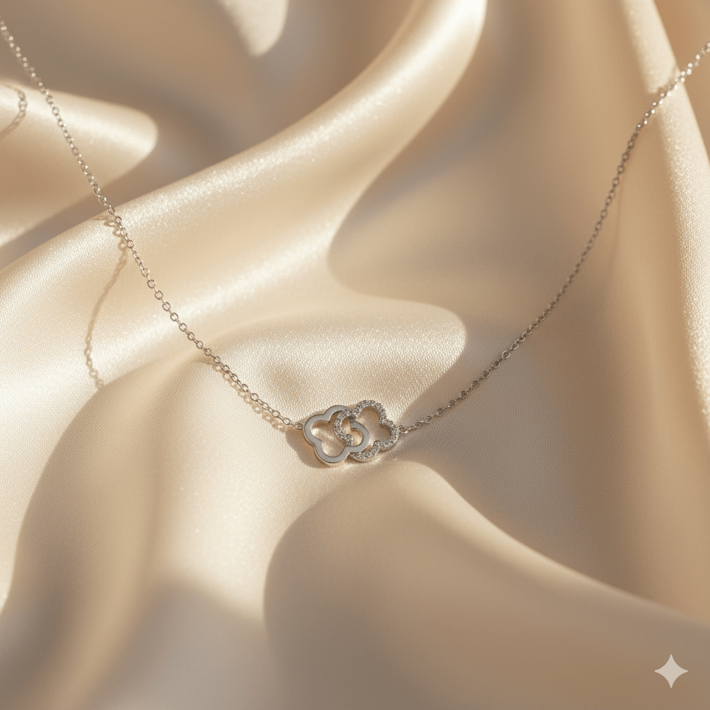 Elegant Adjustable Silver-Colored Necklace with Clover Design - Hypoallergenic Stainless Steel