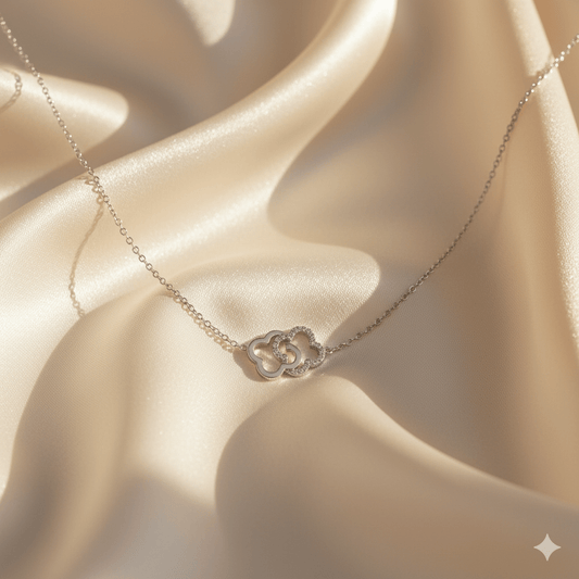 Elegant Adjustable Silver-Colored Necklace with Clover Design - Hypoallergenic Stainless Steel