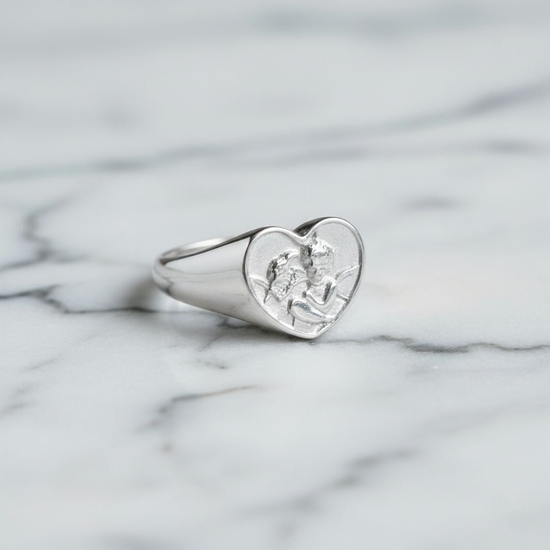 Elegant Angel Signet Ring - Gold Plated or Rhodium Plated Brass