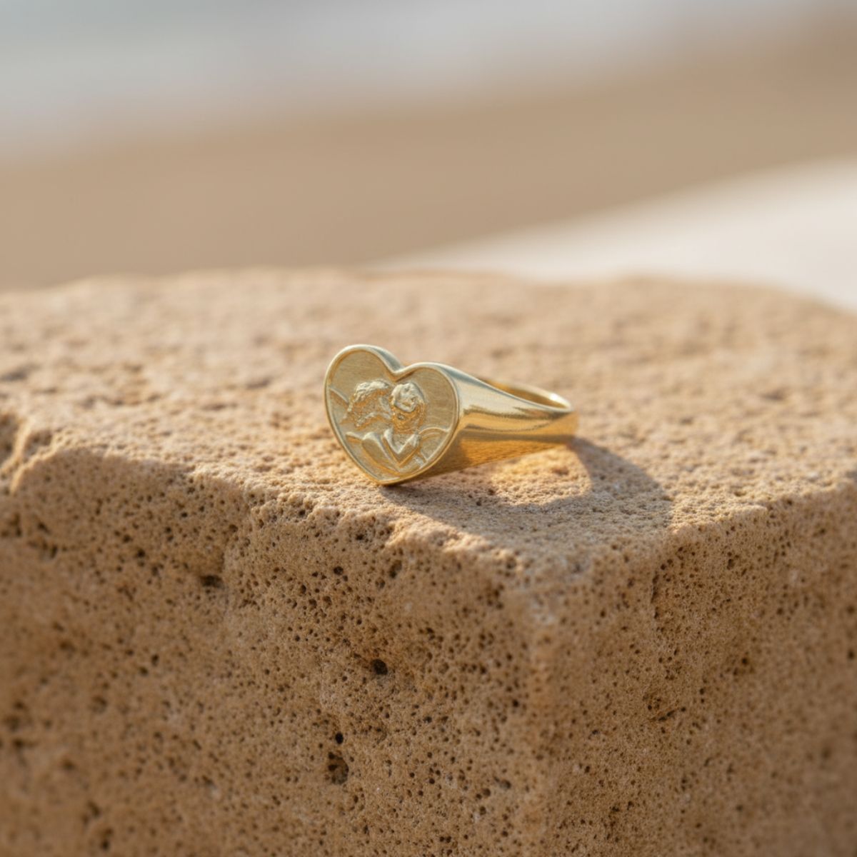 Elegant Angel Signet Ring - Gold Plated or Rhodium Plated Brass