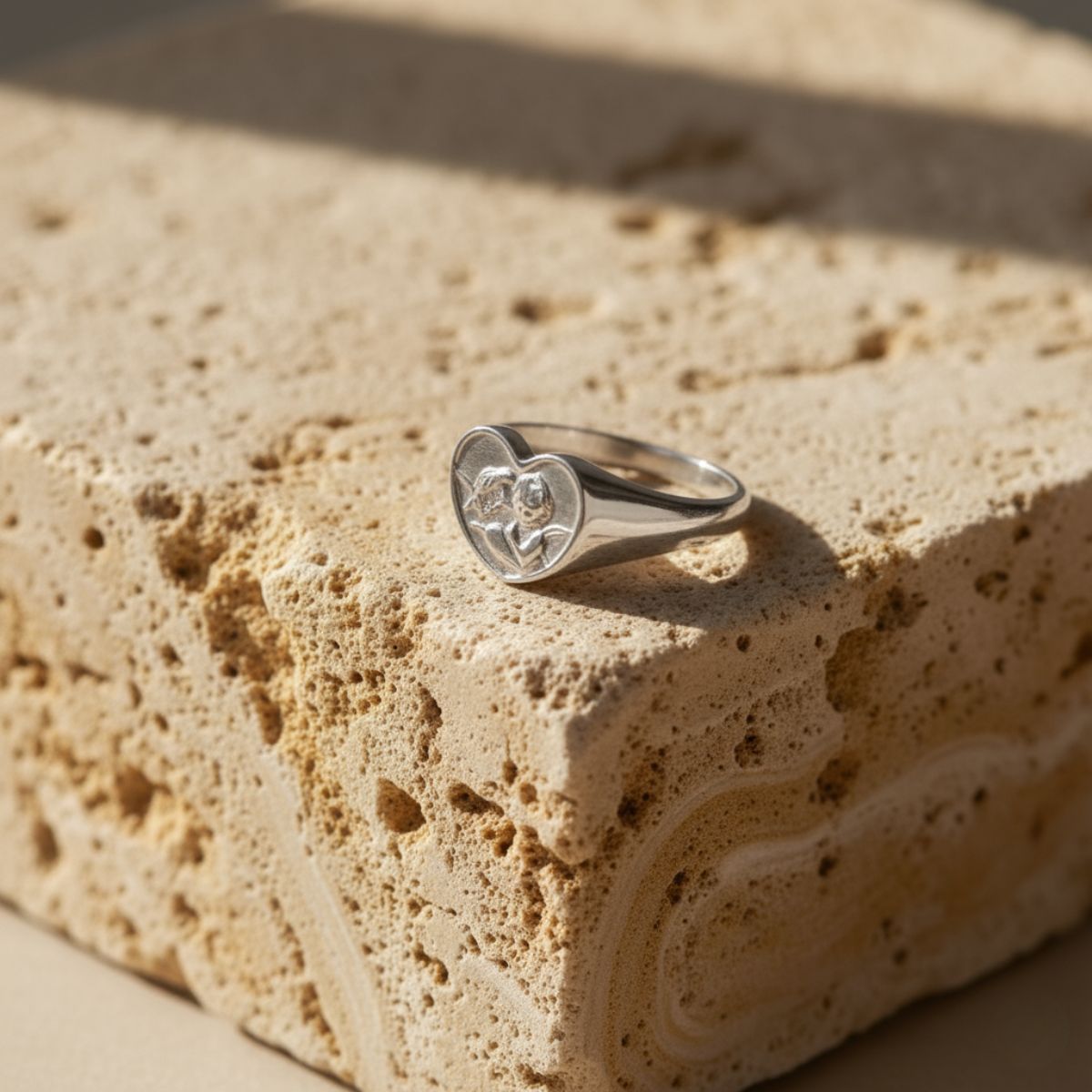 Elegant Angel Signet Ring - Gold Plated or Rhodium Plated Brass