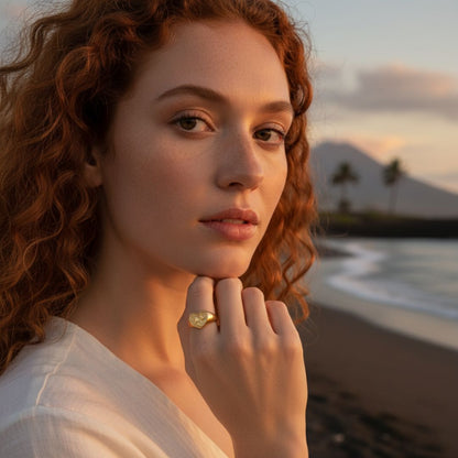 Elegant Angel Signet Ring - Gold Plated or Rhodium Plated Brass