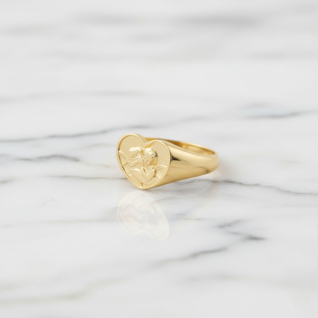Elegant Angel Signet Ring - Gold Plated or Rhodium Plated Brass