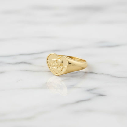 Elegant Angel Signet Ring - Gold Plated or Rhodium Plated Brass