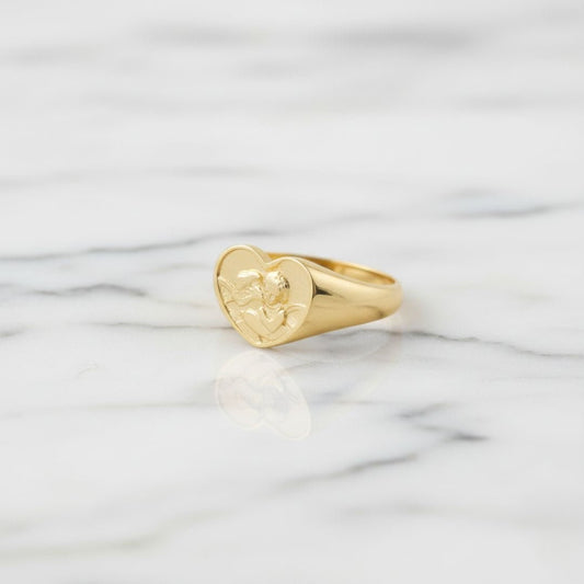 Elegant Angel Signet Ring - Gold Plated or Rhodium Plated Brass