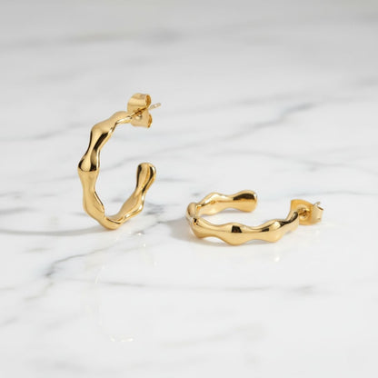 Elegant Bamboo Hoop Earrings with Gold Detail