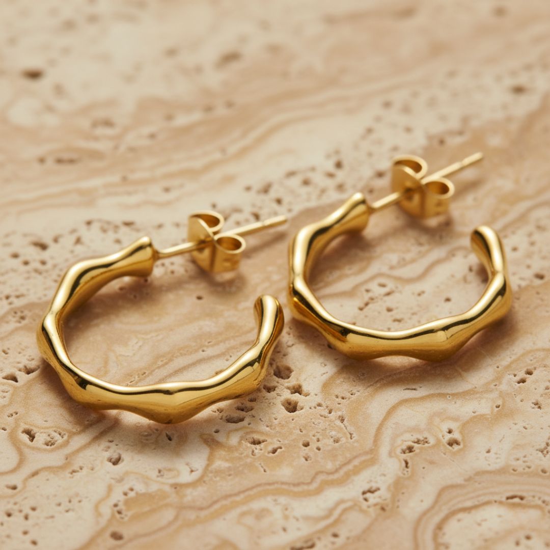 Elegant Bamboo Hoop Earrings with Gold Detail