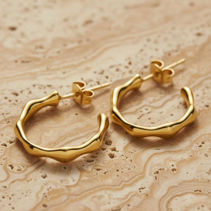 Elegant Bamboo Hoop Earrings with Gold Detail