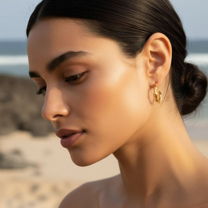 Elegant Bamboo Hoop Earrings with Gold Detail