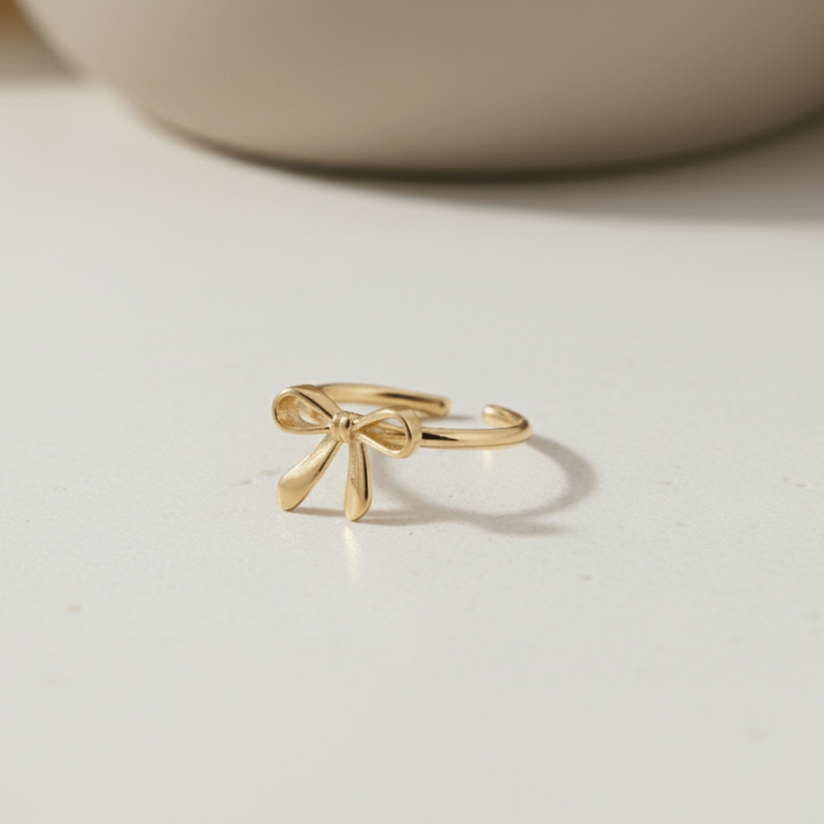 Elegant Bow Design Adjustable Gold-Colored Stainless Steel Ring - Waterproof, Hypoallergenic