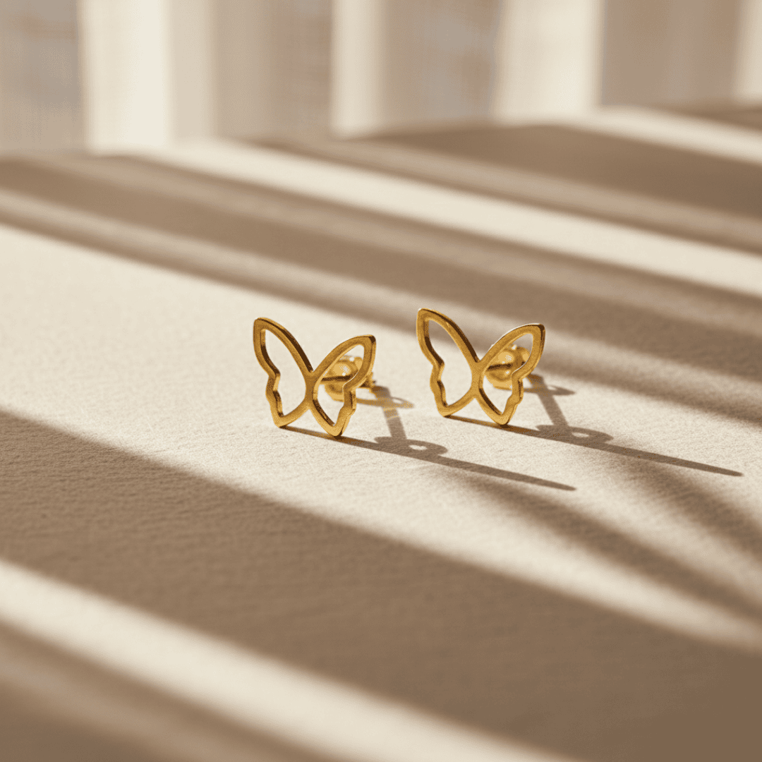 Elegant Butterfly Gold Earrings & Silver