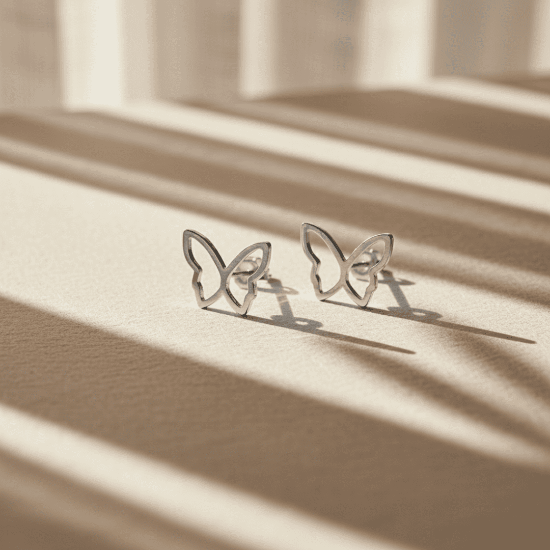 Elegant Butterfly Gold Earrings & Silver