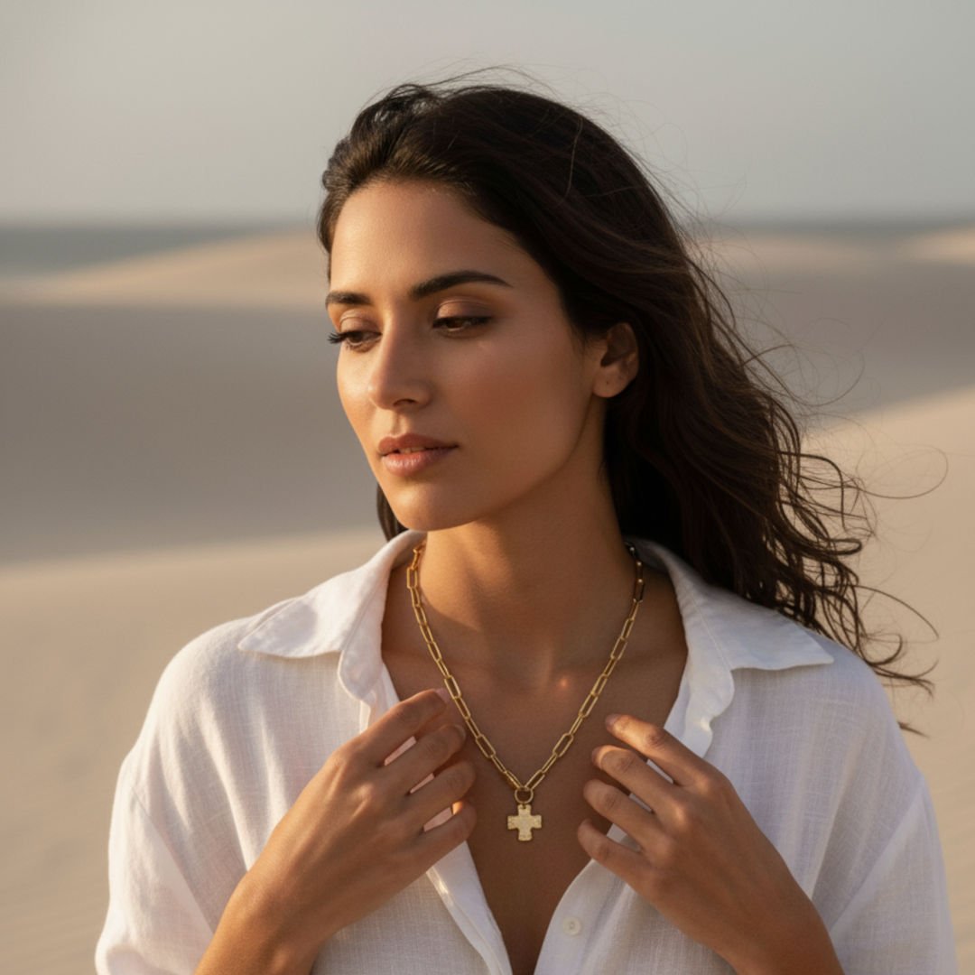 Elegant Chunky Cross Chain Necklace - Durable Brass with Gold/Silver Coating, Hypoallergenic, Waterproof