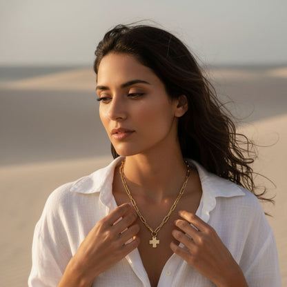 Elegant Chunky Cross Chain Necklace - Durable Brass with Gold/Silver Coating, Hypoallergenic, Waterproof