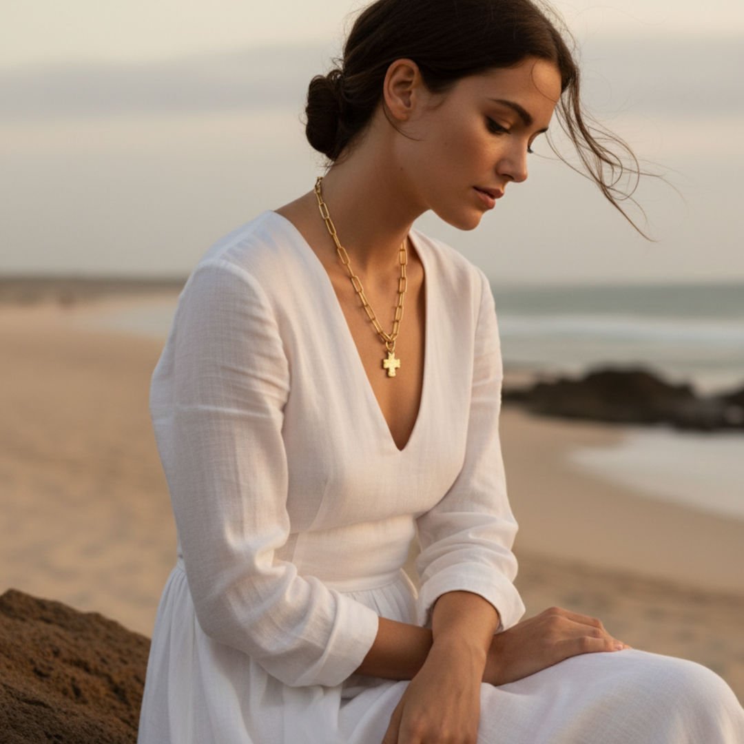 Elegant Chunky Cross Chain Necklace - Durable Brass with Gold/Silver Coating, Hypoallergenic, Waterproof