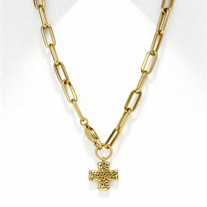 Elegant Chunky Cross Chain Necklace - Durable Brass with Gold/Silver Coating, Hypoallergenic, Waterproof