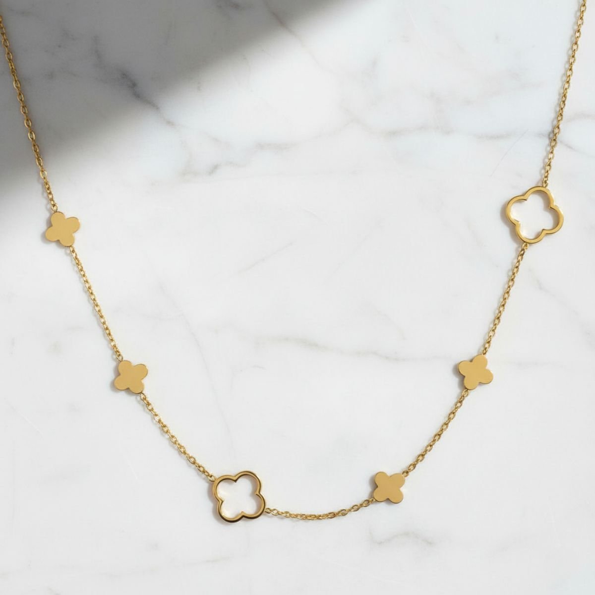 Elegant Clover Necklace - Adjustable Gold Stainless Steel Design for Layering