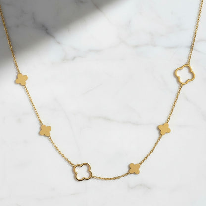 Elegant Clover Necklace - Adjustable Gold Stainless Steel Design for Layering