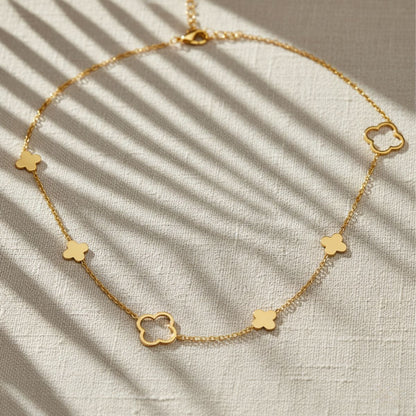 Elegant Clover Necklace - Adjustable Gold Stainless Steel Design for Layering