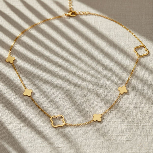 Elegant Clover Necklace - Adjustable Gold Stainless Steel Design for Layering