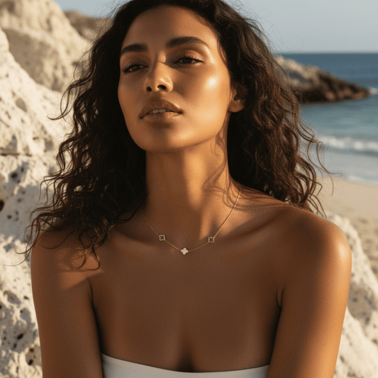 Elegant Clover Necklace - Adjustable Gold Stainless Steel Jewelry for Luck