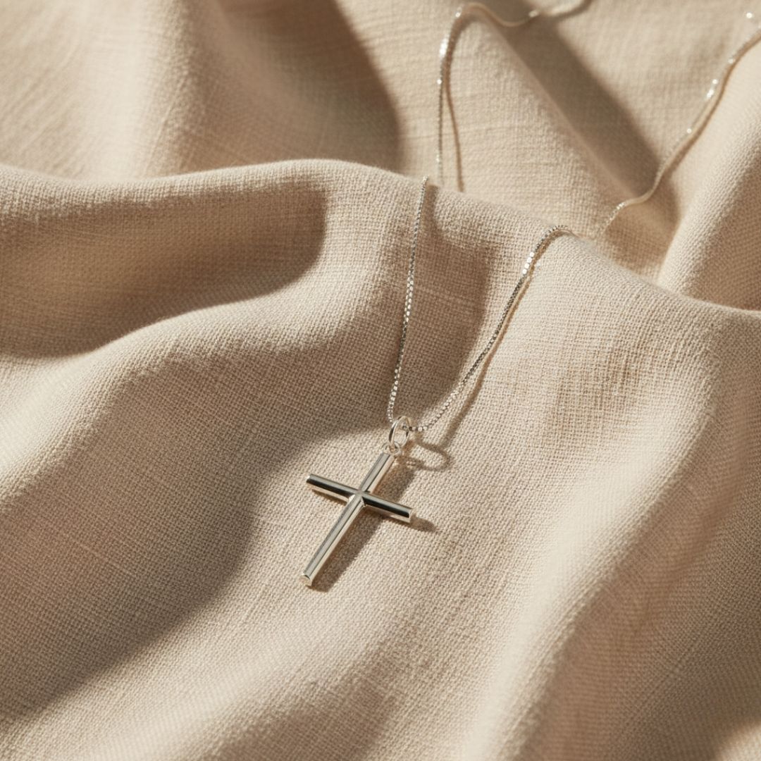 Elegant Cross Pendant Necklace -  Gold Vermeil & Rhodium Brass