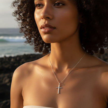 Elegant Cross Pendant Necklace -  Gold Vermeil & Rhodium Brass