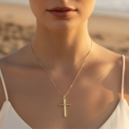 Elegant Cross Pendant Necklace -  Gold Vermeil & Rhodium Brass