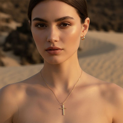 Elegant Cross Pendant Necklace -  Gold Vermeil & Rhodium Brass