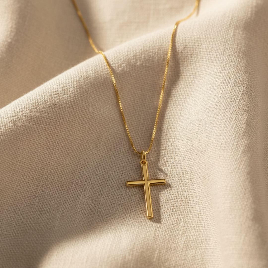 Elegant Cross Pendant Necklace -  Gold Vermeil & Rhodium Brass