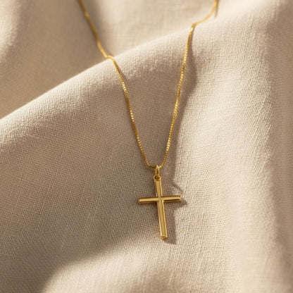 Elegant Cross Pendant Necklace -  Gold Vermeil & Rhodium Brass