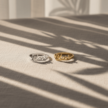 Elegant Custom Name Ring - Gold-Plated or Rhodium-Plated Sterling Silver