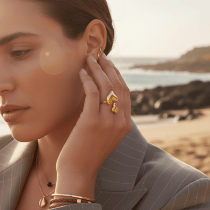 Elegant Double Love Hearts Adjustable Ring - Gold Stainless Steel Jewelry