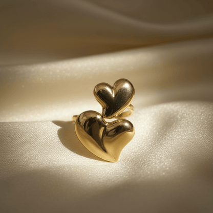 Elegant Double Love Hearts Adjustable Ring - Gold Stainless Steel Jewelry