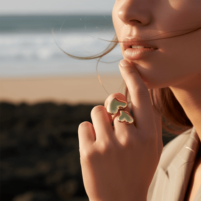 Elegant Double Love Hearts Adjustable Ring - Gold Stainless Steel Jewelry