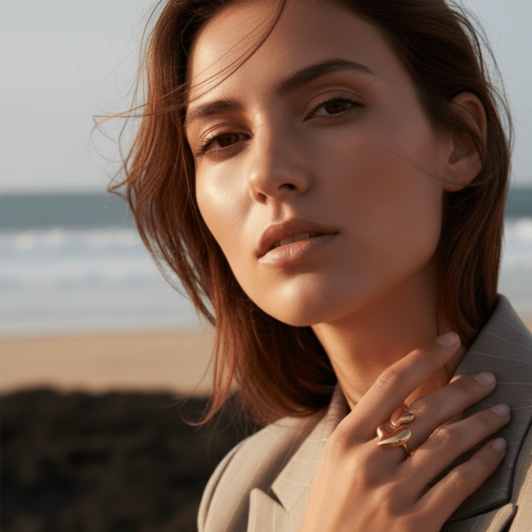 Elegant Double Love Hearts Adjustable Ring - Gold Stainless Steel Jewelry