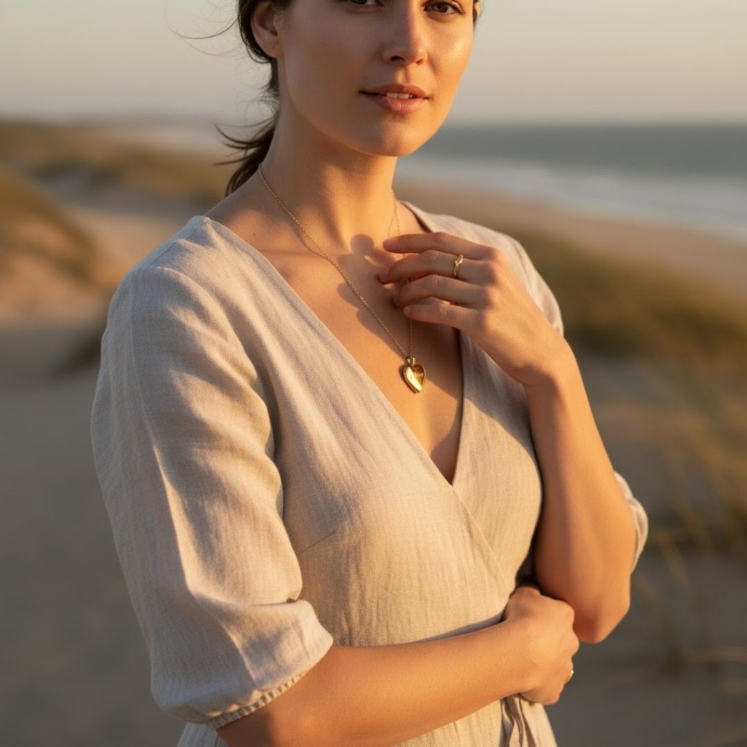 Elegant Engraved Puff Heart Locket Necklace - Customizable Keepsake in Gold